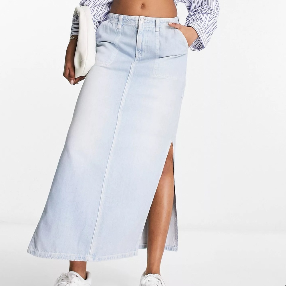 Asos denim cargo maxi skirt with side slits
